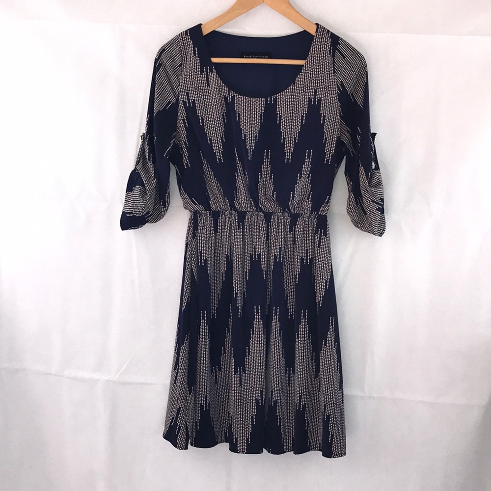 PEACH LOVE CREAM Blue 3/4 sleeve Midi Dress S Casual